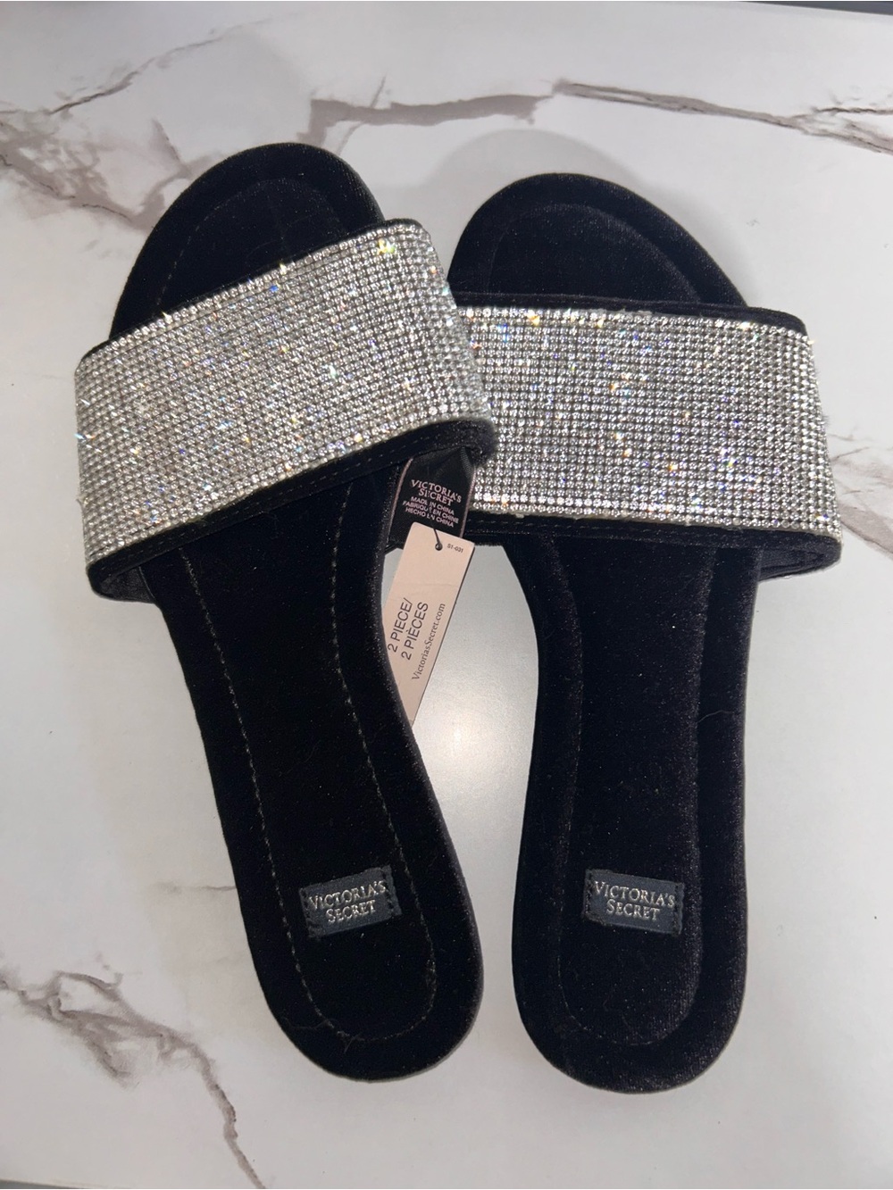 Victoria's Secret Rhinestone Velvet Slide Slippers